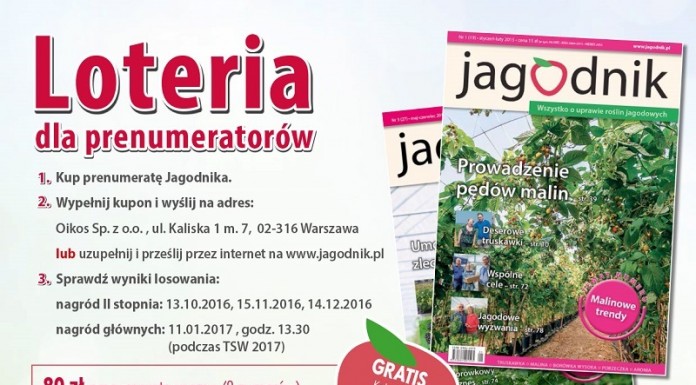 Październikowe nagrody II stopnia w Loterii dla prenumeratorów „Jagodnika”