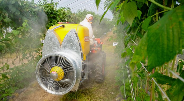 Traktor i opryskiwacz do pracy w tunelu