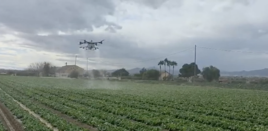 Drony w uprawach polowych w Hiszpanii dron, oprysk, opryskiwacz
