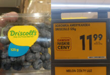Borówki z Peru za 95,92 zł/kg. Obok polska Aurora za 39,95 zł/kg